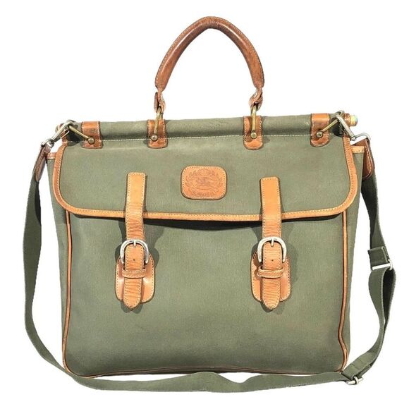 BURBERRYS Canvas Messenger Bag With Top Handle and Adjustable Leather Straps - Picture 7 of 11